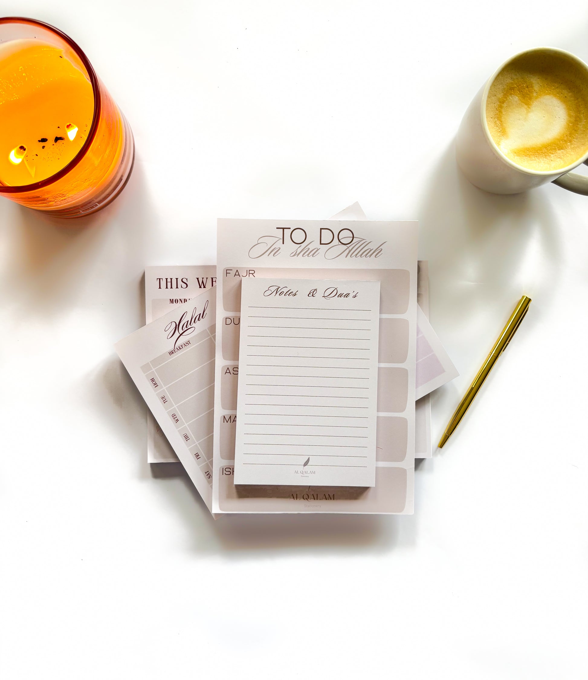 Barakah Bundle Beige Line – Islamic Stationery Set with Weekly Planner, Halal Meal Planner, Salah Notepad, and Notes & Dua’s Notepad