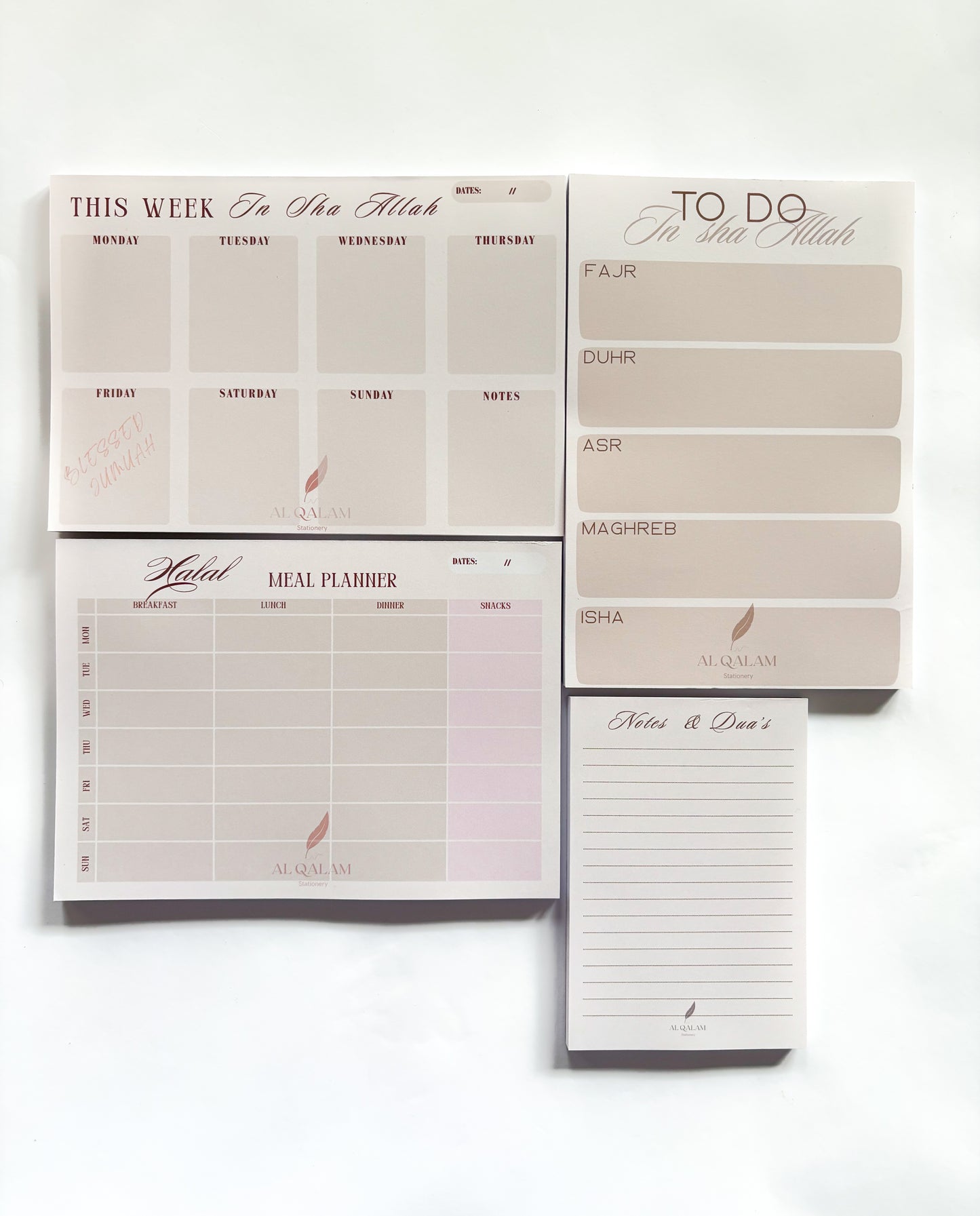 Islamic journaling gift set – includes gratitude journal, notepads, and gold pen