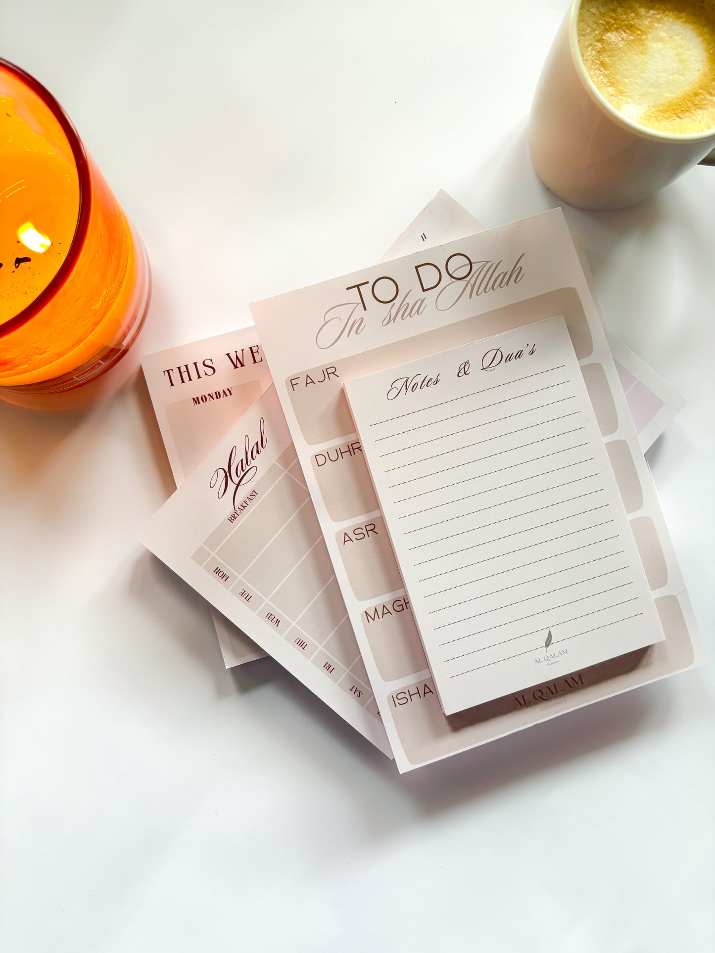 Barakah Bundle Beige Line – Islamic Stationery Set with Weekly Planner, Halal Meal Planner, Salah Notepad, and Notes & Dua’s Notepad