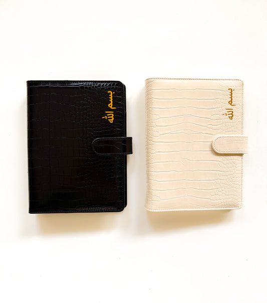 Luxury Bismillah Ring Binder with snake-texture cover and gold details – Islamic planner binder