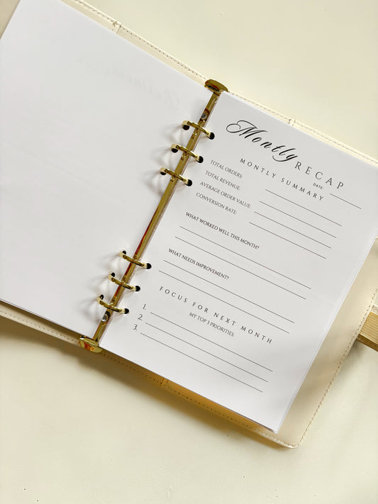 A5 monthly business recap planner insert for tracking wins, challenges and goals – 120gsm premium paper