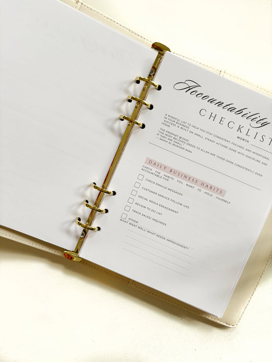 A5 business accountability checklist for monthly focus areas – premium 120gsm planner insert