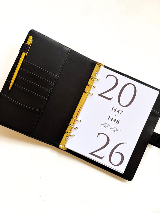 A5 monthly planner tab inserts with Islamic Hijri and Gregorian months on glossy premium paper